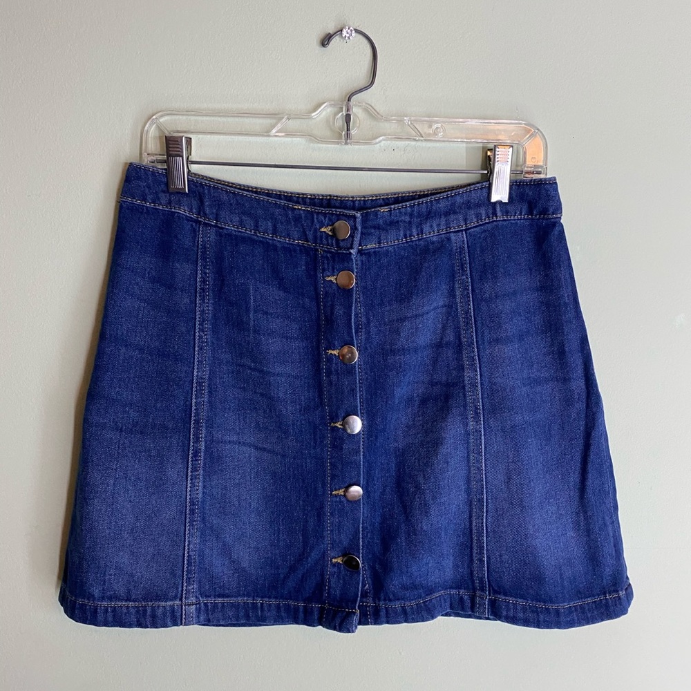 Button up denim mini skirt